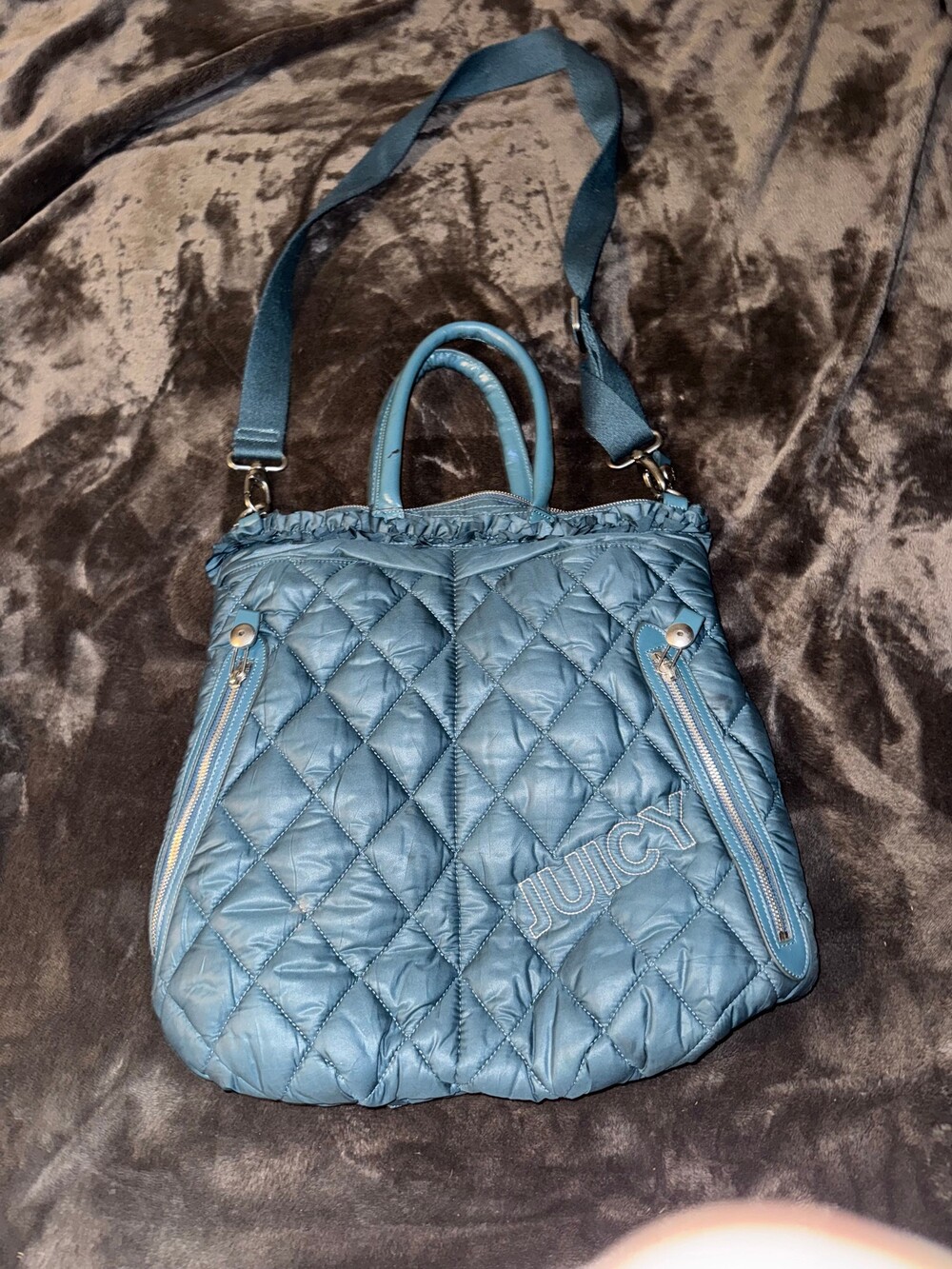 Vintage Juicy Couture Quilted Handbag Blue with Adjustable Strap